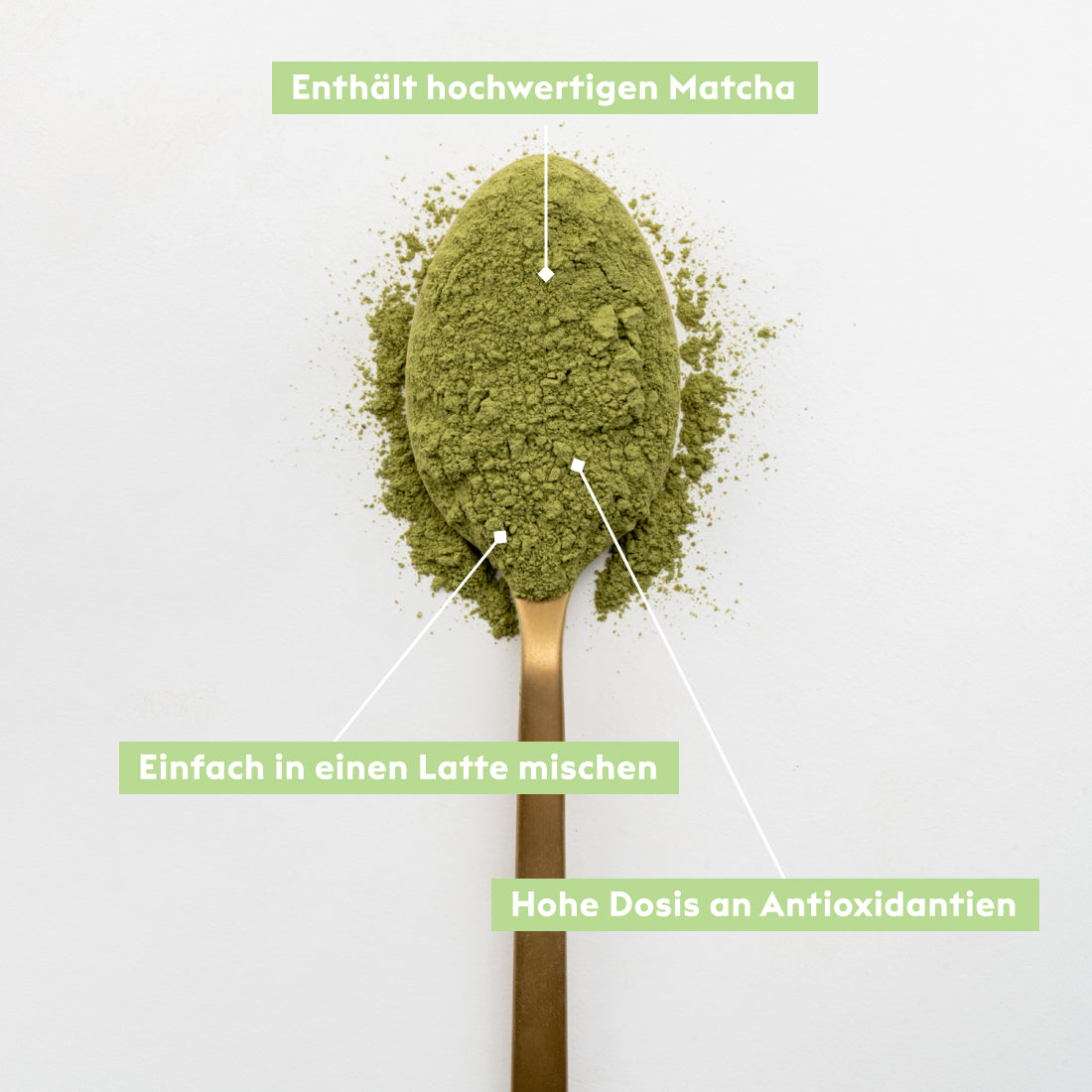 Die Premium-Matcha-Latte-Mischung von KIANO enthält die leistungsstarke adaptogene Wurzel Maca